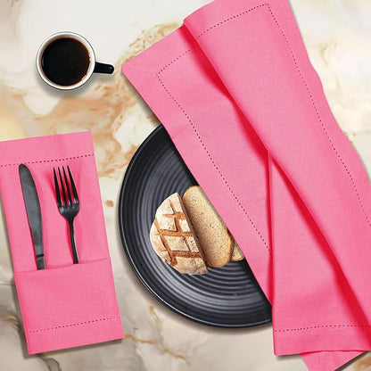 Bedding Craft 100% Cotton Cloth Dinner Napkins Set of 12 – 18x18 Baby Pink Hemstitched – Soft Durable Machine Washable Fabric Napkins for Weddings, Parties & Holidays