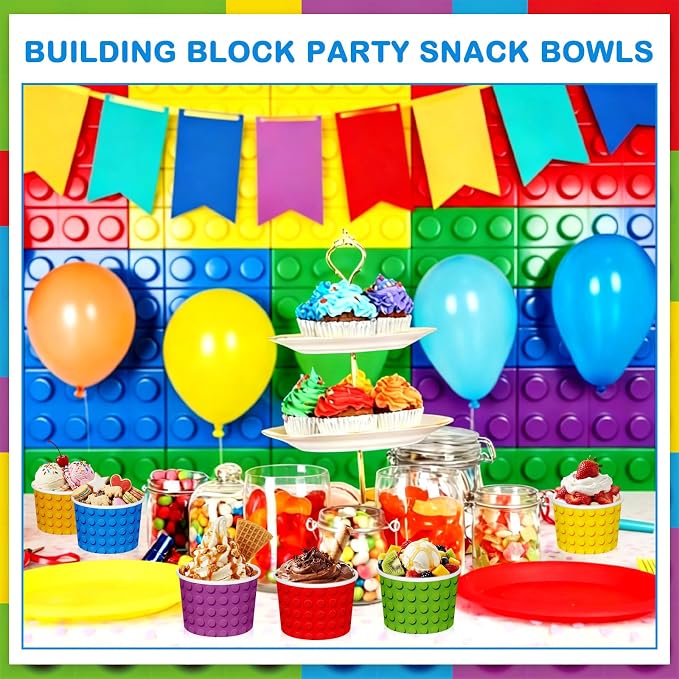 CHENGU 60 Pcs Building Block Snack Cups 9 oz Colorful Paper Ice Cream Bowls - Image 5