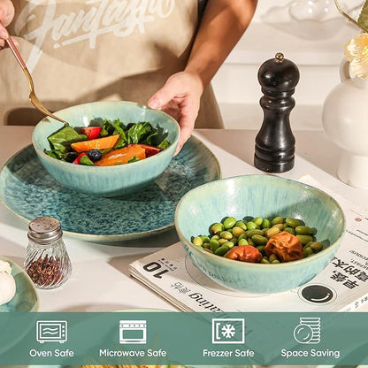 Modern Plates and Bowls Sets 12-Piece Ceramic Dinnerware Set for 4 Blue Kitchen Plates and Bowls Microwave Dishwasher and Oven Safe Stackable Tableware Dinnerware Sets for Everyday Use