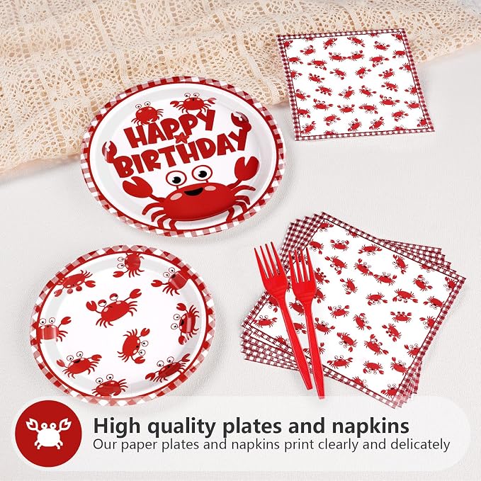 Grencian 96Pcs Crab Birthday Party Decorations, Serve 24 | Crab Plates and - Image 4