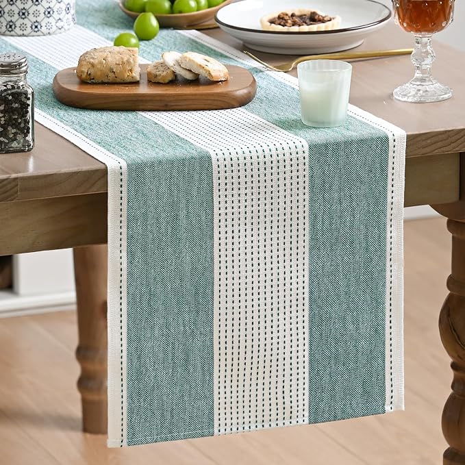 Artoid Mode Forest Green Farmhouse Rustic Table Runner, Seasonal Macrame Fabric by ArtoidMode