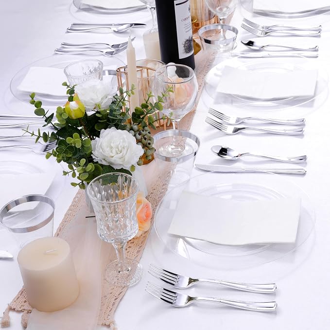Bestluck 100PCS Clear Plastic Dessert Plates 7inch | Platos Desechables - Image 7