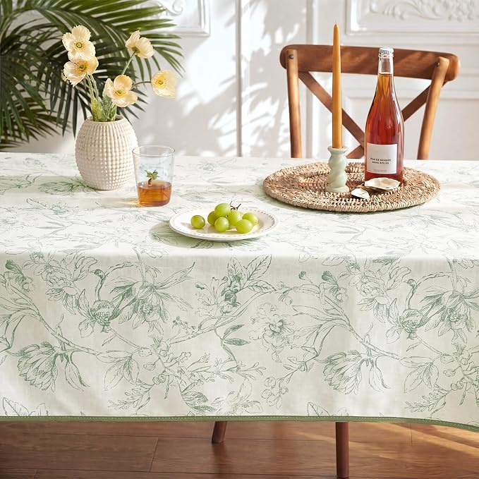 jinchan Green Floral Linen Square Table Cloth 50 x 50 Inch | Green botanical - Image 8