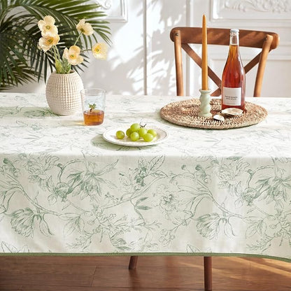 jinchan Green Floral Linen Square Table Cloth 50 x 50 Inch | Green botanical - Image 8