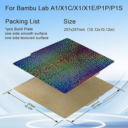 IdeaFormer Smooth Kaleidoscope PEK+Textured PEI Spring Steel Sheet 257x257mm,Flexible PEK+PEI Without Magnetic Build Plate for Bambu Lab X1/X1C/X1E/P1P/P1S/A1 3D Printers.