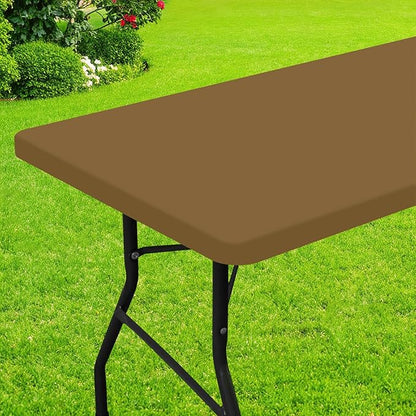 Smiry Rectangle Picnic Table Cloth, Waterproof Elastic Fitted Tablecloths for 4 Foot Tables, Washable Polyester Table Cover for Camping, Indoor and Outdoor (Brown, 30"x48")