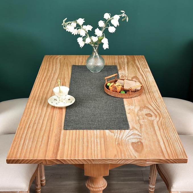 NEWISHER Farmhouse Rustic Faux Linen Dark Grey Table Runner 13x36inch | Dark - Image 3