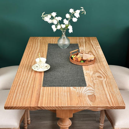 NEWISHER Farmhouse Rustic Faux Linen Dark Grey Table Runner 13x36inch | Dark - Image 3