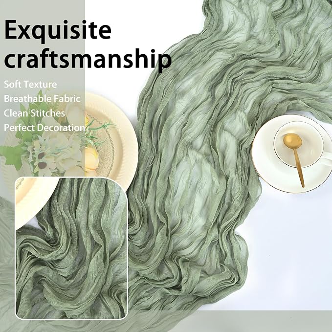 8 Pack Sage Green Cheesecloth Table Runner 17x108 inch Boho Gauze Cheese Cloth - Image 7