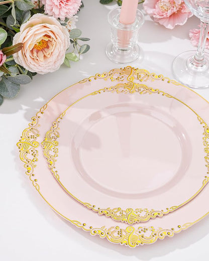 Nervure 100Pcs 7.5'' Pink Plastic Plates, Disposable Plates - Image 2
