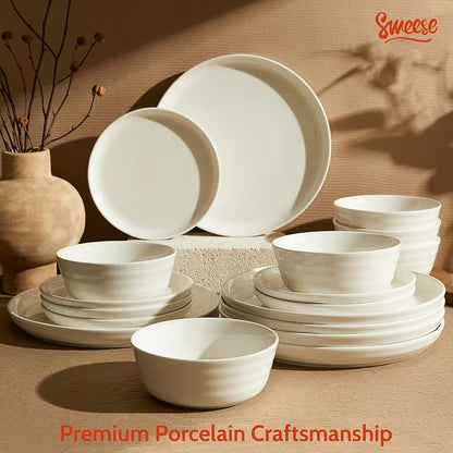 Sweese Plates and Bowls Sets, 18 Pieces Modern Porcelain Dinnerware Set - Image 7