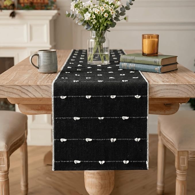 Artoid Mode Black Farbic Rustic Cotton Woven Table Runner, Farmhouse Halloween by ArtoidMode