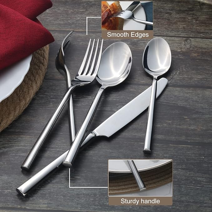 Alata Potter 60-Piece Forged Silverware Set Stainless Steel Flatware Set - Image 10