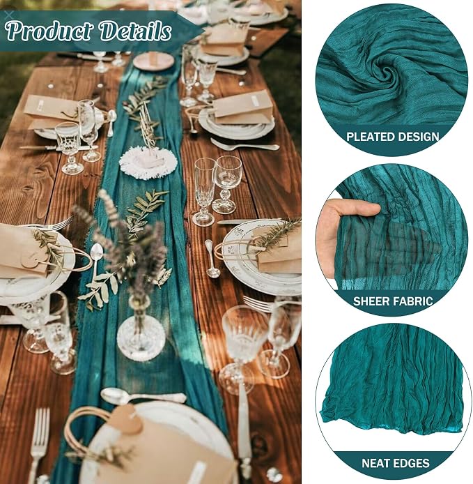 Teal 10FT Cheesecloth Table Runner Boho Gauze Fabric Table Runner Rustic Sheer - Image 2