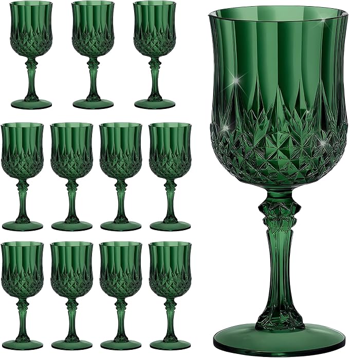 7OZ Plastic Wine Glasses, Reusable Vintage Goblets Unbreakable Drinking Glasses by Unknown