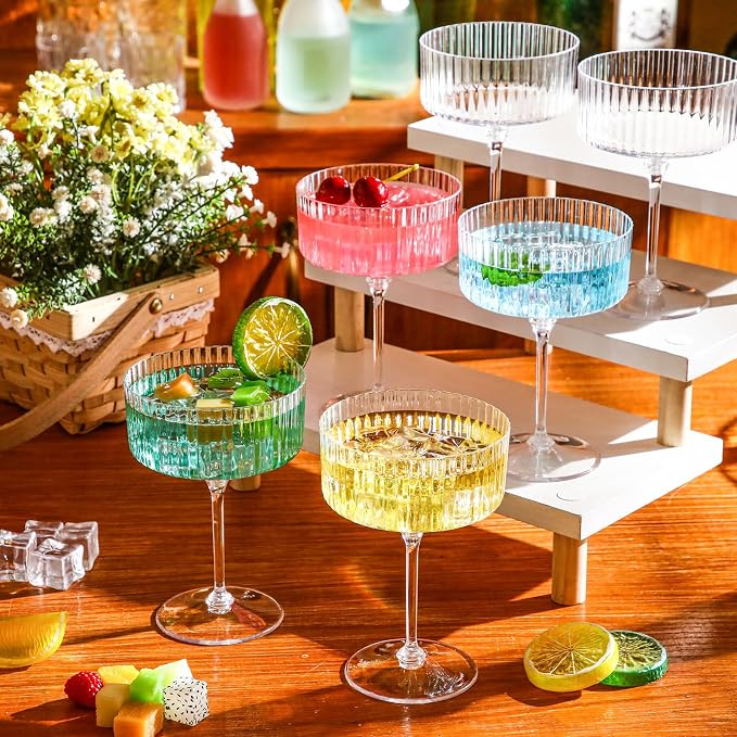 Jingmore 48 Pcs Ribbed Martini Glasses 10 oz Disposable Plastic Vintage Ribbed - Image 3