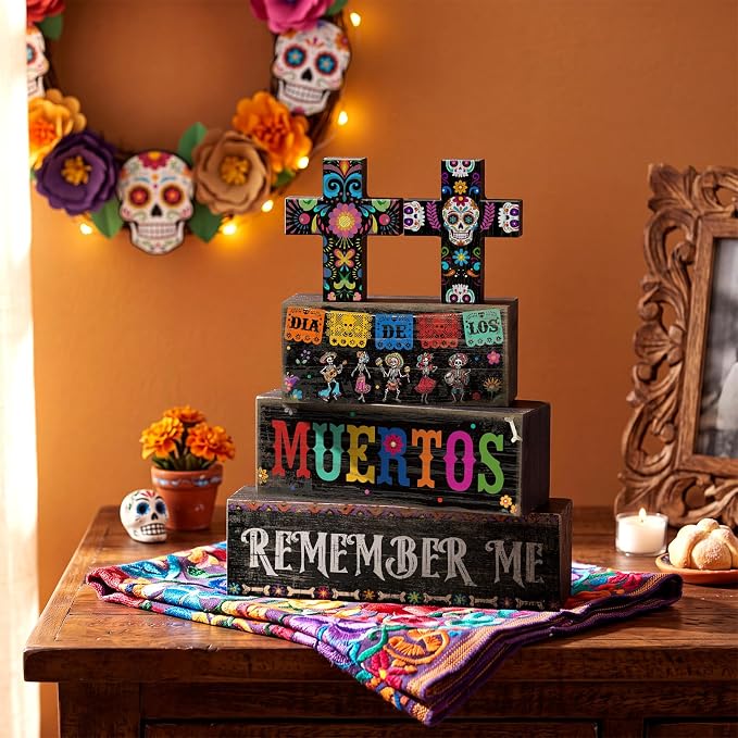 Moucuny 4 Pcs Day of the Dead Table Decorations Day of the Dead Cross - Image 4
