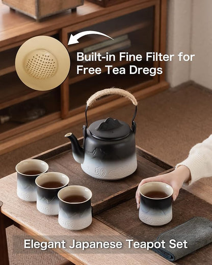 ZENS Japanese Tea Set with 4 Cups, 33.8oz Ceramic Infuser Pot - Image 2