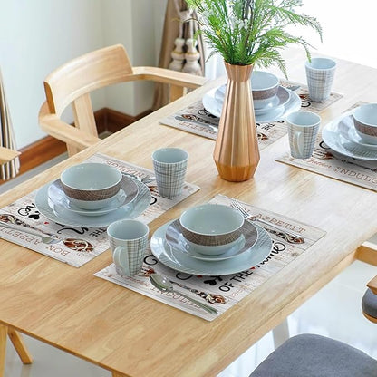 Giwawa The Kitchen is The Heart of The Home Placemats Set of 4, 12x18 Inch Farmhouse Vintage Style Cooking Sets Linen Table Place Mats Non-Slip Heat Resistance for Kitchen Dining Party Decor