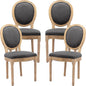 Vintage French Dining Chairs Set of 4, Round Back Accent Chairs with Linen Seat and Solid Wood Frame, Farmhouse Sillas de Comedor Upholstered for Dining Room & Kitchen, Gray