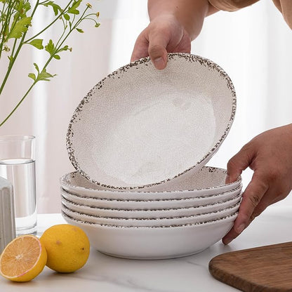 Rustic White Melamine Pasta Bowls, 6 Pack 9.25 inch Serving Bowls, Wide and - Image 4