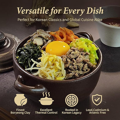 – 4-Pack Korean Clay Pots (17oz / 500ml) with Lids & Handles – Ttukbaegi Stone Bowls for Cooking Bibimbap, Donabe Style Korean Clay Cookware – Oven & Stovetop Safe