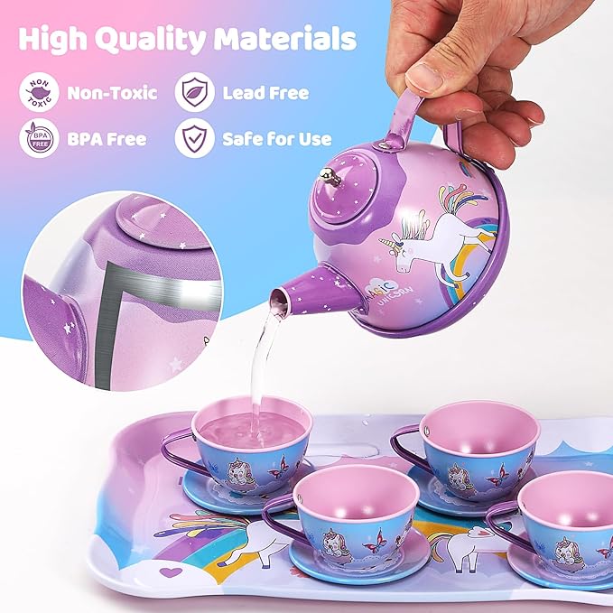 55Pcs Tea Party Set for Little Girls, Princess Tea Party Set, Unicorn Kid Tin - Image 3