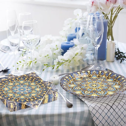 Kochorie 100 Pieces Bohemian Style Paper Plates and Napkins Set Vintage Bohemian Decorative Paper Plates (25 x 7 Inch & 25 x 9 Inch) Boho Tableware Set for Daily Use Party Kitchen Wedding Decor