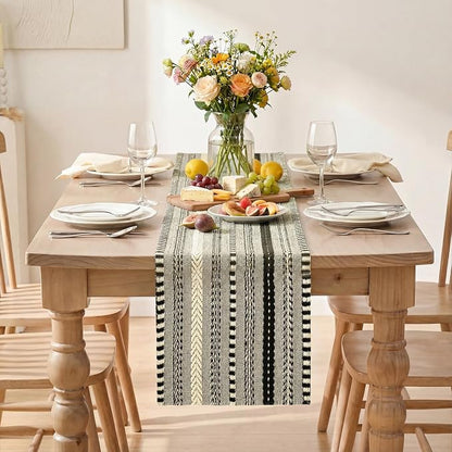 Artoid Mode Black Farmhouse Stripe Braided Table Runner 12x48 Inch | Holiday - Image 2