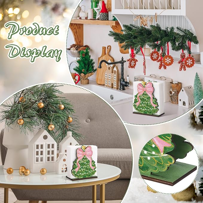 Christmas Tree Napkin Holder for Tables Pink Bow Christmas Tree Napkin Holder - Image 7
