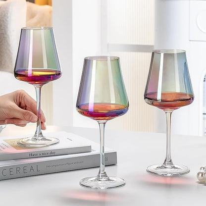 PTSTING Wine Glasses Set of 4 Iridescent Wine Glass 14oz Rainbow Glassware for Tasting,Wedding,Anniversary,Christmas, Birthday
