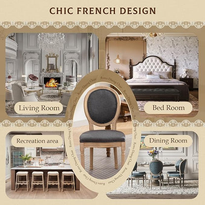 SoarFlash French Dining Chairs Set of 6, Vantage Dining Chair with Round Back, Farmhouse Country Dining Chair for Kitchen,Bedroom,Deep Grey