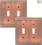 2-Pack Double Toggle Light Switch Cover Plate, Pearls Decorative Dual Switch Plate Covers, Antique Copper 2 Gang Metal Wall Plate, Corrosion Resistant