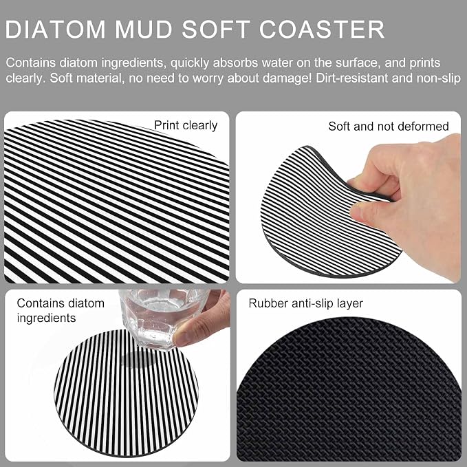 Black White Stripe Coasters Set of 6, Modern Minimalist Geometric Striped Soft - Image 9