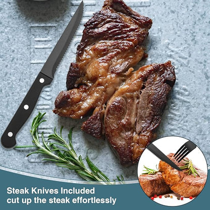 Black Silverware Set, Umite Chef 49-Piece Flatware Set with Drawer Organizer, Durable Stainless Steel Cutlery Set for 8, Tableware Eating Utensils with Steak Knives for Home Restaurant