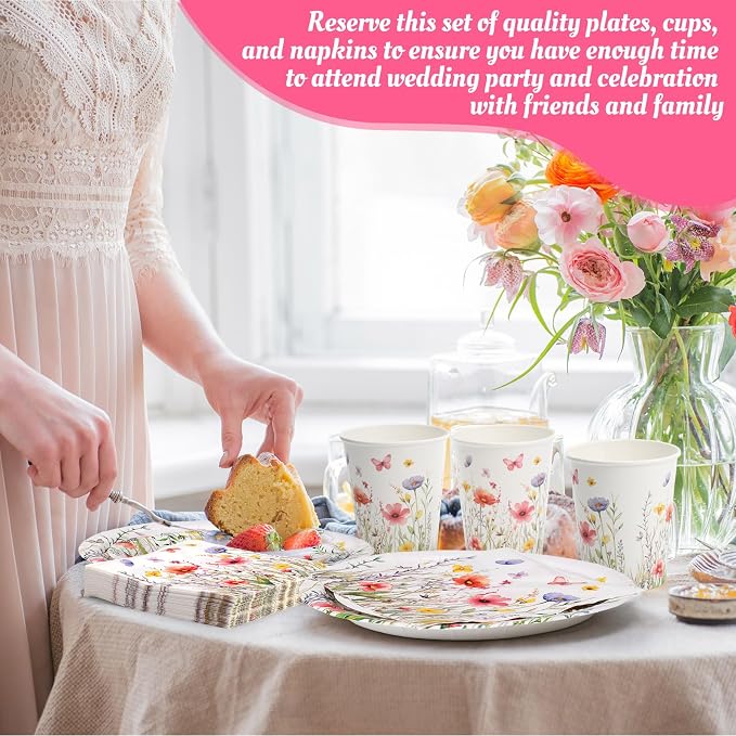 250 Pcs Wildflower Party Decorations Include Spring Summer Floral Paper Plates - Image 4