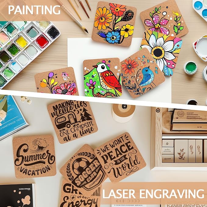 160 PCS Cork Coasters for Laser Engraving, Thick Absorbent Blank Coasters | 4 - Image 5