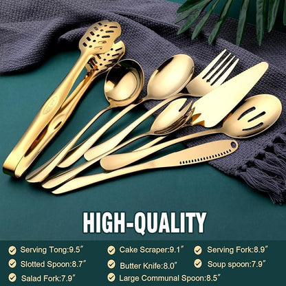 Gold Serving Utensils, OGORI 8-Piece Polished Stainless Steel Flatware - Image 2