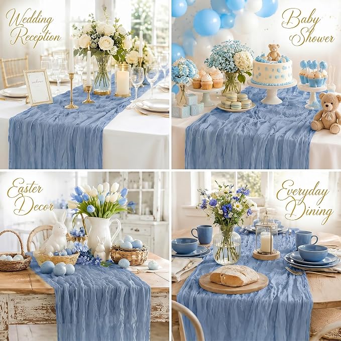 10 Pack Dusty Blue Table Runner 10FT Gauze Cheesecloth Table Runner | 21x120 - Image 5