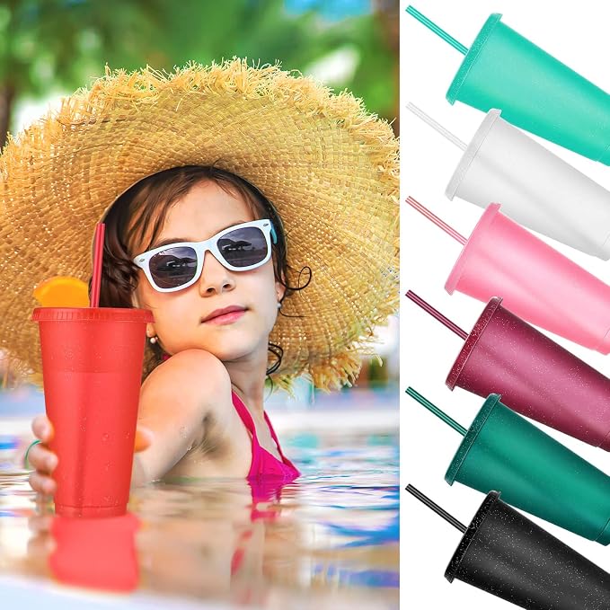 Honeydak 60 Pack Tumbler with Straw and Lid Bulk Glitter Plastic Cups Water - Image 3
