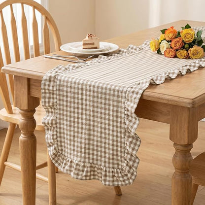 Eternal Beauty 14x72 Gingham Ruffle Table Runner by EternalBeauty