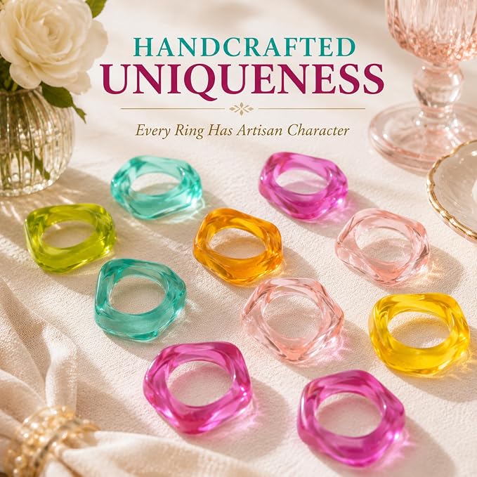 Epoxy Resin Spring Napkin Rings, 2.5x2.5x0.5 in. each, floral pastel design - Image 2
