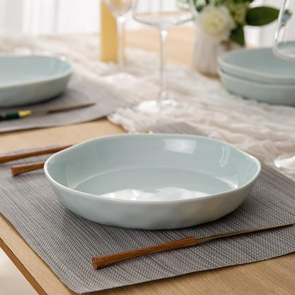 LERATIO 9.75 Ceramic Flat Pasta Bowls,Wavy Rim 38oz Large Wide Bowls Set of 4 for Kitchen,Modern Porcelain Stoneware pasta bowls,Dishwasher & Microwave & Oven Safe Bowls with for Pasta