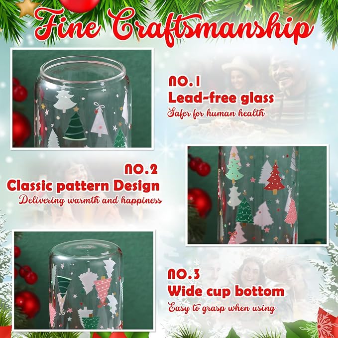 Sliner 2 Pcs Christmas Tree Glass Cups Summer Xmas Tumbler - Image 4