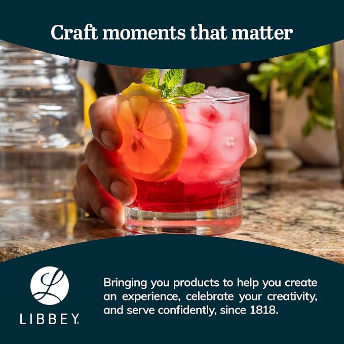 Libbey Newton Double Old Fashioned Glasses Set of 6, Stackable Short Drinking - Image 6