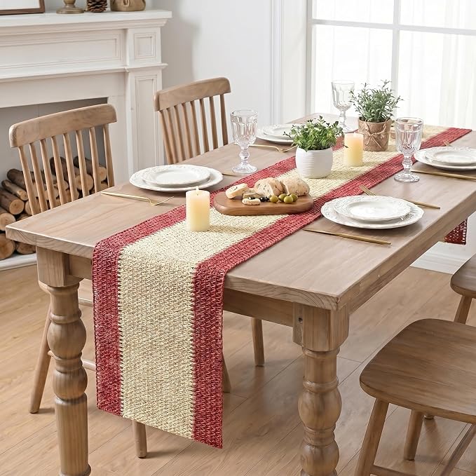 Artoid Mode Red Farmhouse Rustic Paper Braided Table Runner, Seasonal Christmas - Image 5