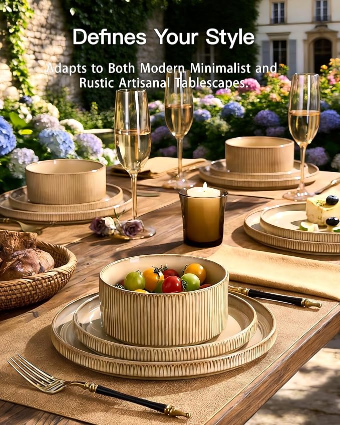 Stoneware Dinnerware Sets, Reactive Glaze Dishes Set - Image 2