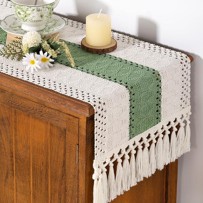 Boho Table Runner Summer Farmhouse Rustic Dining Dresser Scarf Home Decor | - Image 2