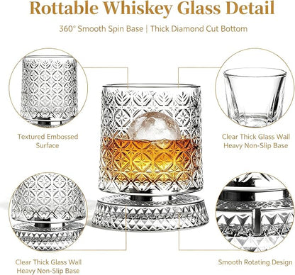 360° Rotating Whiskey Glasses Set of 2, Vintage Crystal Tumblers - Image 3