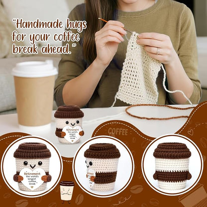 Retirement Gifts for Women Men, Farewell Gift Positive Crochet Coffee Cup | - Image 2